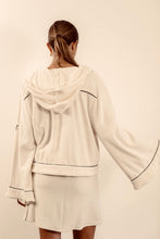 Load image into Gallery viewer, EADIE: EMPIRE BELLED HOODIE - WHITE WITH BLACK PIPING