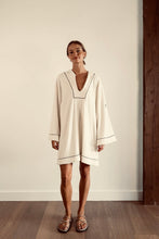 Load image into Gallery viewer, EADIE: EMPIRE STATEMENT MINI: WHITE WITH BLACK PIPING