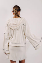 Load image into Gallery viewer, EADIE: EMPIRE BELLED HOODIE - WHITE WITH BLACK PIPING