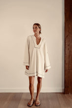 Load image into Gallery viewer, EADIE: EMPIRE STATEMENT MINI: WHITE WITH BLACK PIPING