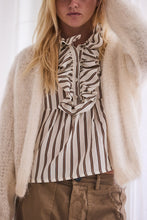 Load image into Gallery viewer, MAMAPAPA: BONBON FRILL STRIPE BLOUSE - OFF WHITE