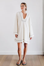 Load image into Gallery viewer, EADIE: EMPIRE STATEMENT MINI: WHITE WITH BLACK PIPING