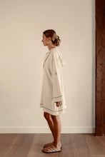 Load image into Gallery viewer, EADIE: EMPIRE STATEMENT MINI: WHITE WITH BLACK PIPING