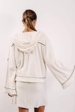 Load image into Gallery viewer, EADIE: EMPIRE BELLED HOODIE - WHITE WITH BLACK PIPING