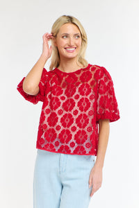 365 DAYS: IVY EMBROIDERED TOP - RED