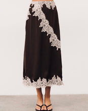 Load image into Gallery viewer, MOSS GROTTO: BAE LACE MIDI SKIRT - CHOCOLATE/PINK
