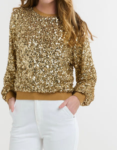 ITALIAN STAR: STARLET SEQUIN LONG SLEEVE TOP - GOLD