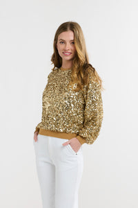 ITALIAN STAR: STARLET SEQUIN LONG SLEEVE TOP - GOLD