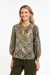 365 DAYS: MEDUSA SEQUIN TOP - OLIVE