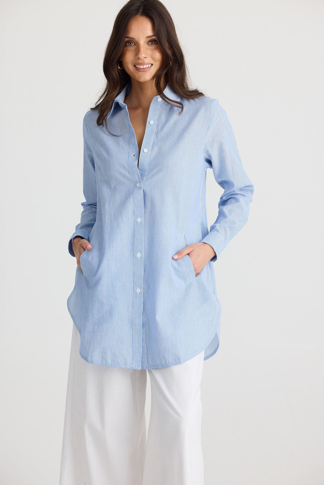 BRAVE & TRUE: AVA SHIRT - BLUE PINSTRIPE