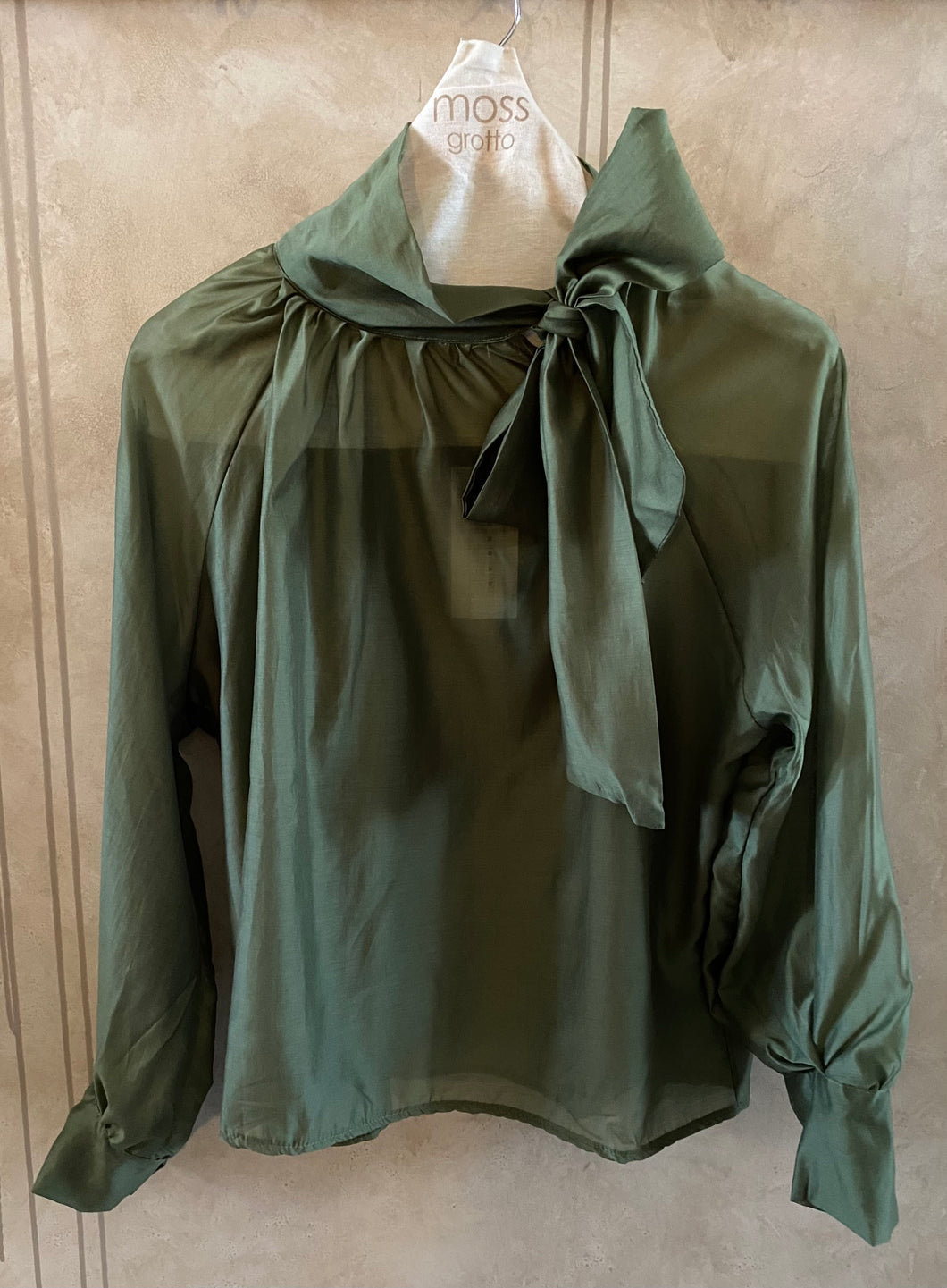 URBAN LUXURY: LILY PUSSY BOW BLOUSE - OLIVE