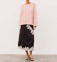Load image into Gallery viewer, MOSS GROTTO: BAE LACE MIDI SKIRT - CHOCOLATE/PINK
