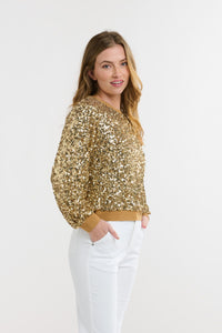 ITALIAN STAR: STARLET SEQUIN LONG SLEEVE TOP - GOLD