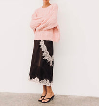 Load image into Gallery viewer, MOSS GROTTO: BAE LACE MIDI SKIRT - CHOCOLATE/PINK
