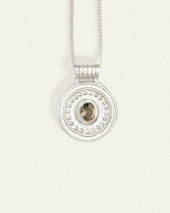 TEMPLE OF THE SUN: DENARII COIN NECKLACE - STERLING SILVER-SMOKY QUARTZ