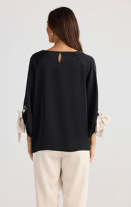 BRAVE & TRUE: OUI OUI TOP - BLACK with OYSTER