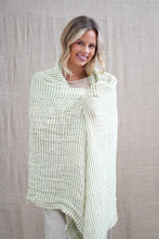 Load image into Gallery viewer, RUSTIC LINEN: SKYE SCARF/WRAP - GREEN &amp; WHITE STRIPE
