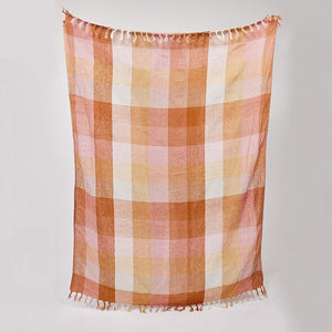 HOLIDAY HOME: LINEN CHECK THROW - NUTMEG