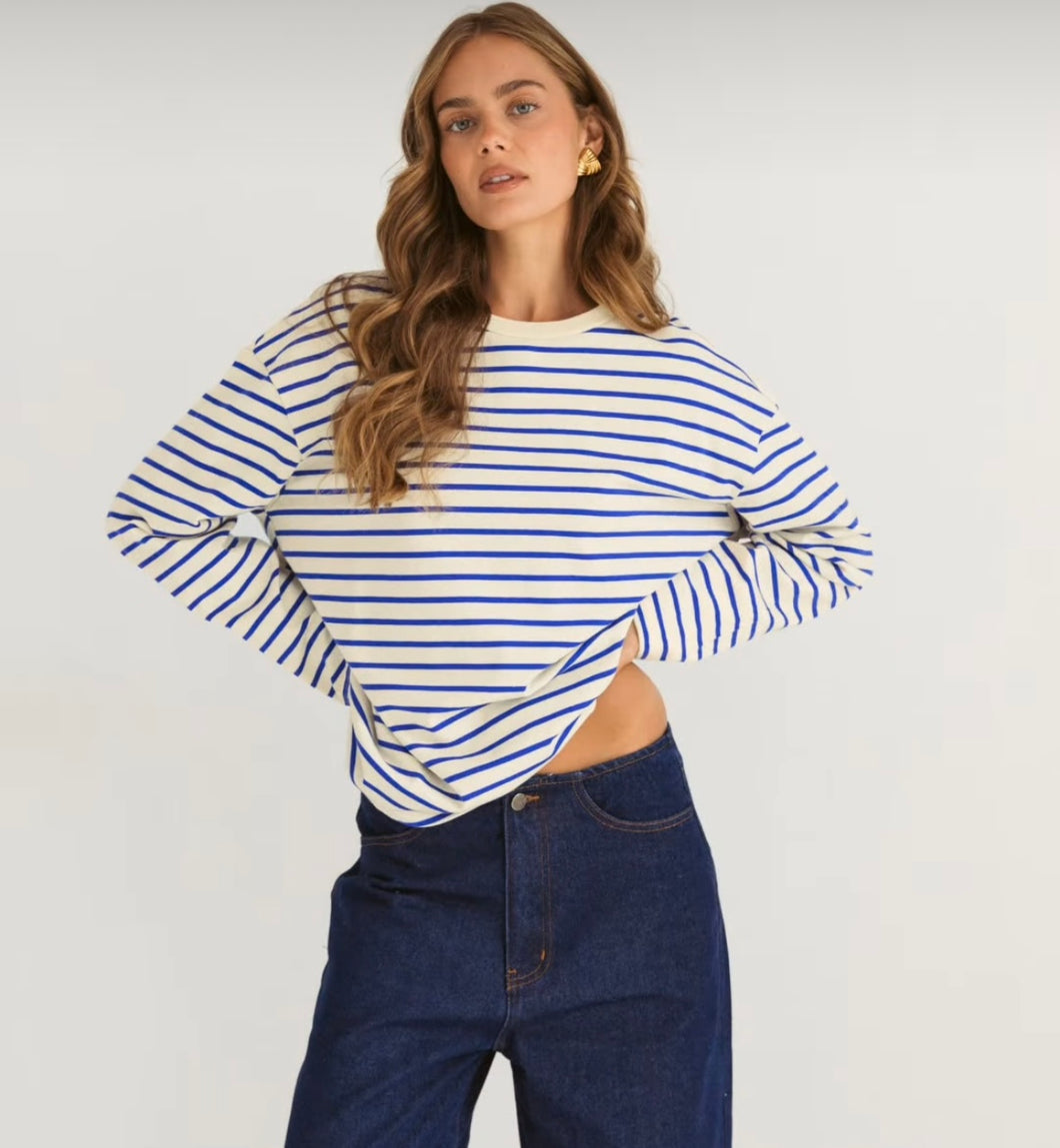 MOSS: ANTIBES STRIPE CREW - BLUE/WHITE