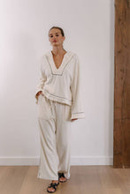 Load image into Gallery viewer, EADIE: EMPIRE BELLED HOODIE - WHITE WITH BLACK PIPING
