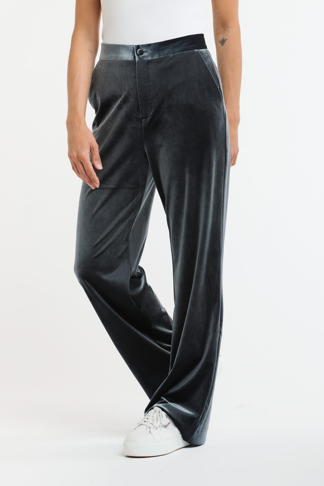 ITALIAN STAR: JETS VELVET PANT - GUNMETAL GREY
