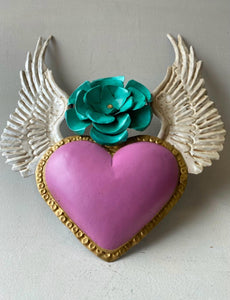 MEXICANO: SANTIAGO HEART WITH WINGS & PINK ROSE