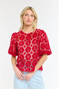 365 DAYS: IVY EMBROIDERED TOP - RED