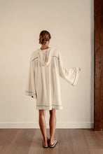 Load image into Gallery viewer, EADIE: EMPIRE STATEMENT MINI: WHITE WITH BLACK PIPING
