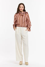 Load image into Gallery viewer, URBAN LUXURY: STRIPE BOW BLOUSE - PINK/BROWN
