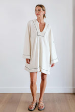 Load image into Gallery viewer, EADIE: EMPIRE STATEMENT MINI: WHITE WITH BLACK PIPING
