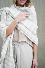 Load image into Gallery viewer, RUSTIC LINEN: KELLY  GAUZE SCARF - NATURAL/BEIGE STRIPE
