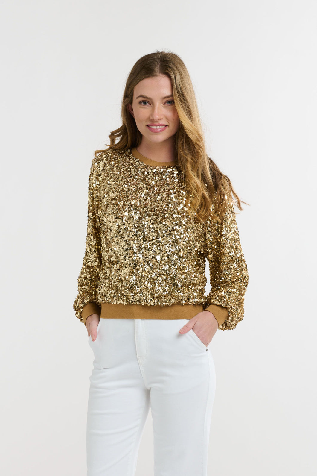 ITALIAN STAR: STARLET SEQUIN LONG SLEEVE TOP - GOLD