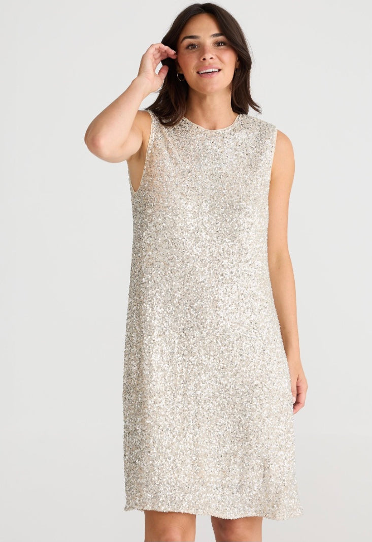 BRAVE & TRUE: SHOW STOPPER SWING DRESS - CHAMPAGNE