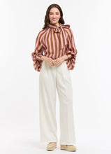 Load image into Gallery viewer, URBAN LUXURY: STRIPE BOW BLOUSE - PINK/BROWN
