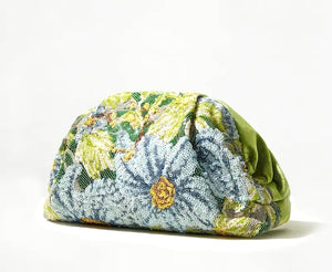 MISS MOSS: MILLA FLORAL CLUTCH - BABY BLUE/GREEN