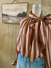 Load image into Gallery viewer, URBAN LUXURY: STRIPE BOW BLOUSE - PINK/BROWN
