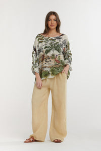 URBAN LUXURY: BIRD & PALM LINEN TOP -SALE