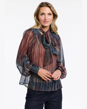 Load image into Gallery viewer, 365 DAYS: VIOLETTE PUSSY BOW TOP - STAR GAZING NAVY/BURGANDY
