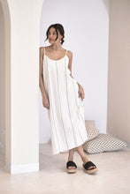 Load image into Gallery viewer, EADIE: CARTER LINEN MIDI DRESS - OFF WHITE W/- CHARCOAL STRIPE
