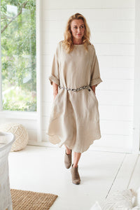 EADIE: THE MALLE LINEN DRESS - NATURAL