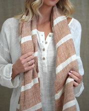 Load image into Gallery viewer, RUSTIC LINEN: SKYE SCARF/WRAP - RUST &amp; WHITE STRIPE
