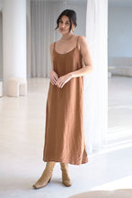 Load image into Gallery viewer, EADIE: FUNDAMENTAL LINEN MIDI DRESS - NUTMEG
