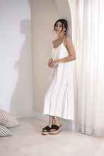 Load image into Gallery viewer, EADIE: CARTER LINEN MIDI DRESS - OFF WHITE W/- CHARCOAL STRIPE
