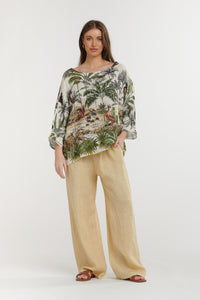 URBAN LUXURY: BIRD & PALM LINEN TOP -SALE