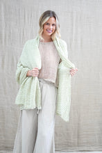 Load image into Gallery viewer, RUSTIC LINEN: SKYE SCARF/WRAP - GREEN &amp; WHITE STRIPE
