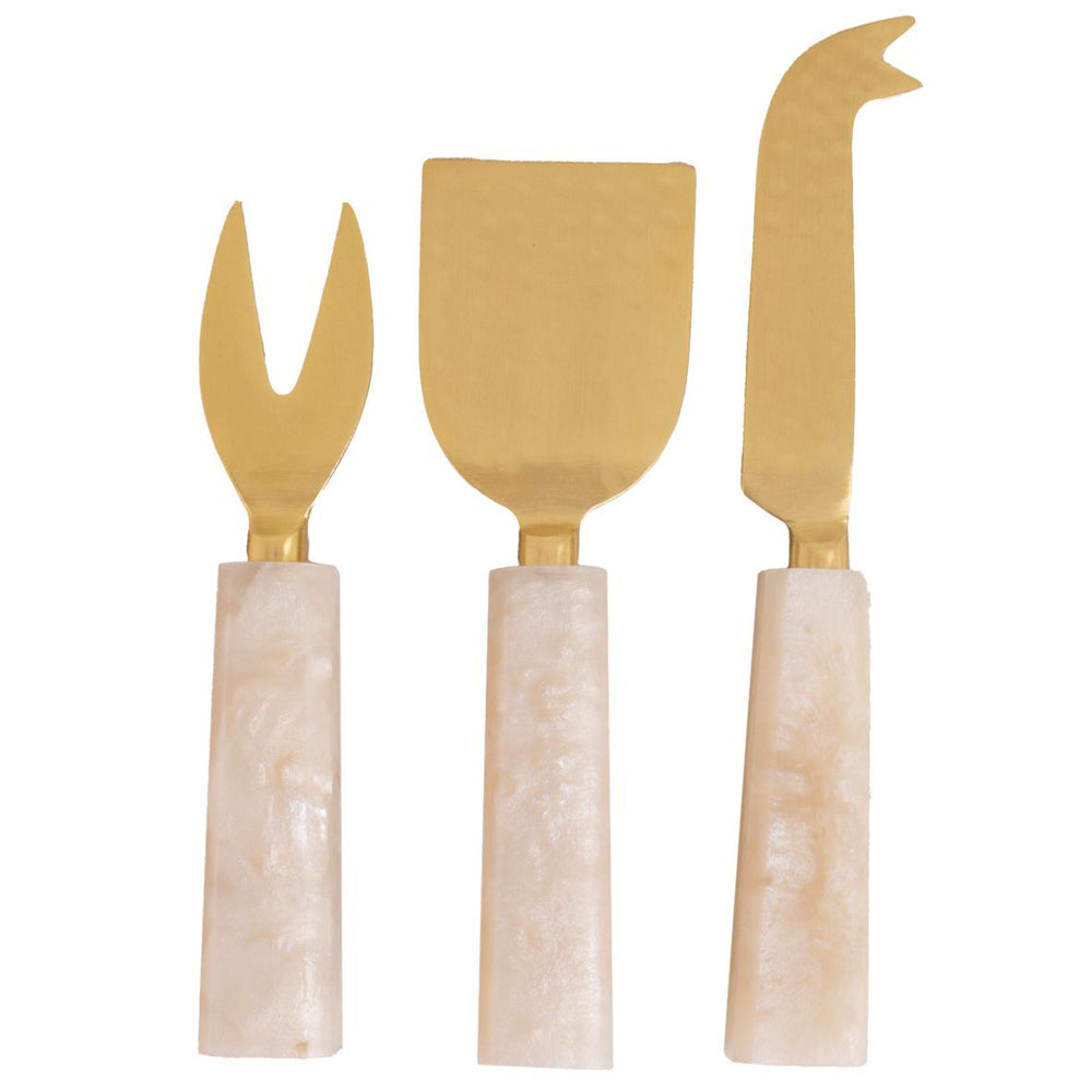MOSS GROTTO: SET OF 3/ RESIN CHEESE KNIVES - PEARL