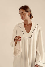 Load image into Gallery viewer, EADIE: EMPIRE STATEMENT MINI: WHITE WITH BLACK PIPING
