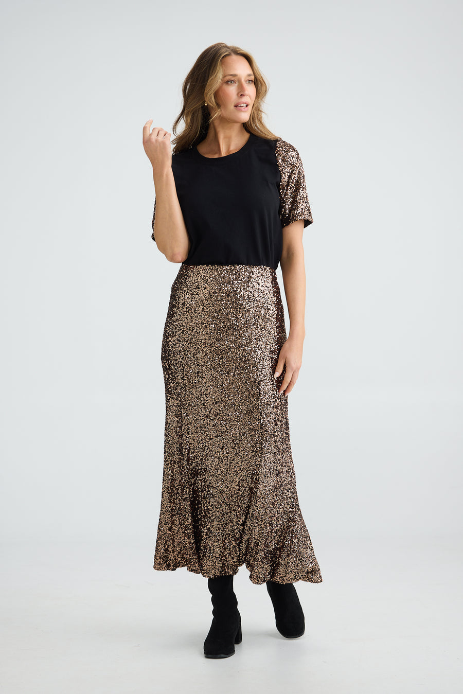 BRAVE & TRUE: RITZ SKIRT - BRONZE SEQUIN