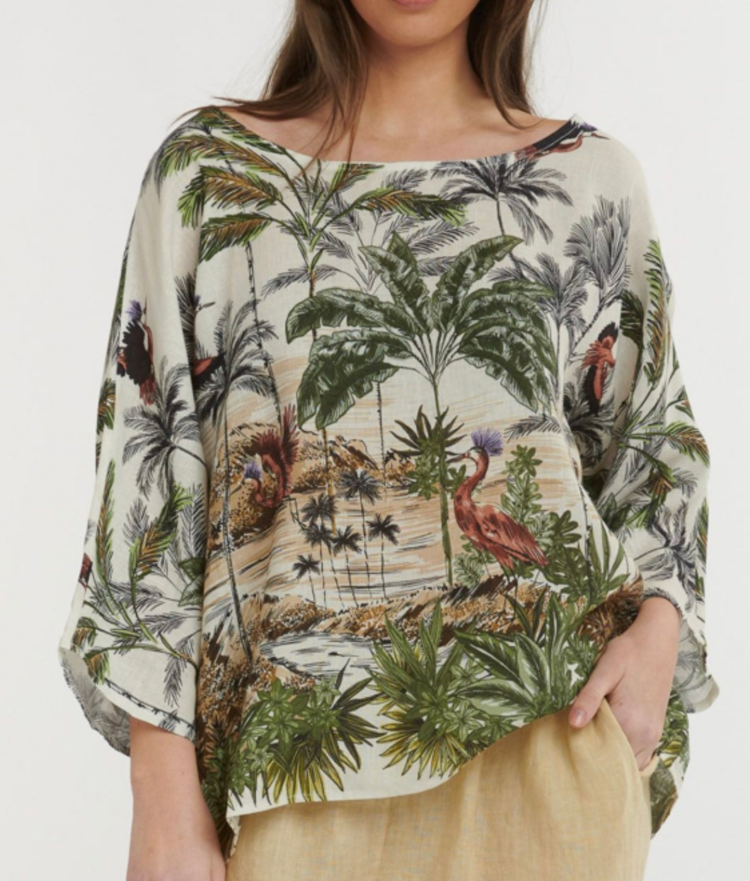 URBAN LUXURY: BIRD & PALM LINEN TOP -SALE