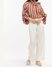 Load image into Gallery viewer, URBAN LUXURY: STRIPE BOW BLOUSE - PINK/BROWN
